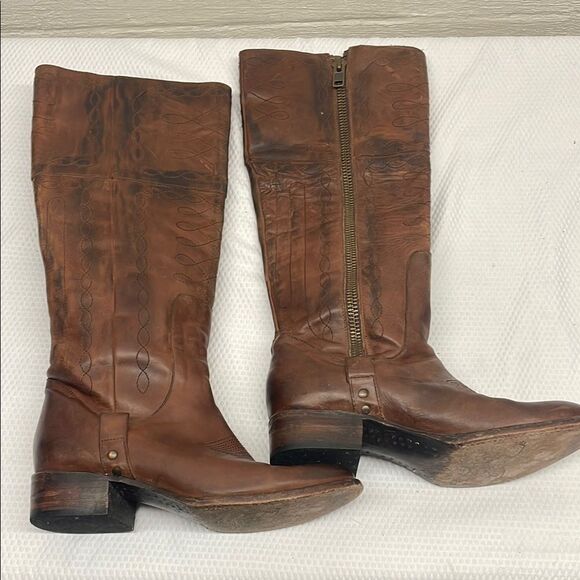 Free Bird by Steven Wrang Vintage Look Brown Leather Knee-High Boots Size 10 - Picture 2 of 11